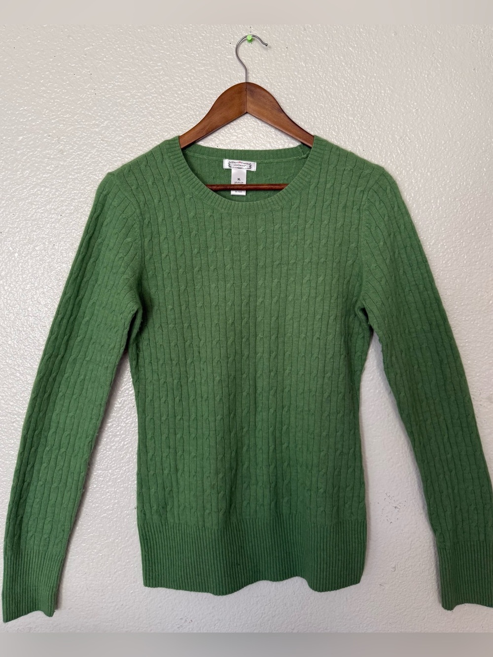 Aphorism Green Cable-Knit Crewneck Sweater women’s Sz XL 40%angora rabbit Hair